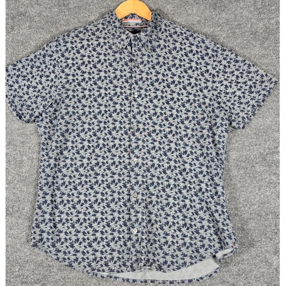 JACHS New York Mens Short Sleeve Button Up Shirt Blue Floral Print Size L - Picture 1 of 7